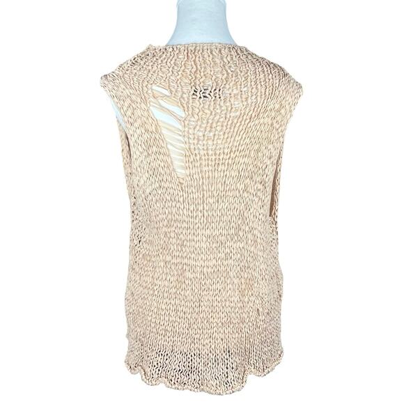 CREA CONCEPT Womens Medium‎ Woven Distressed Beige Sleeveless Vest Cardigan - Picture 6 of 10